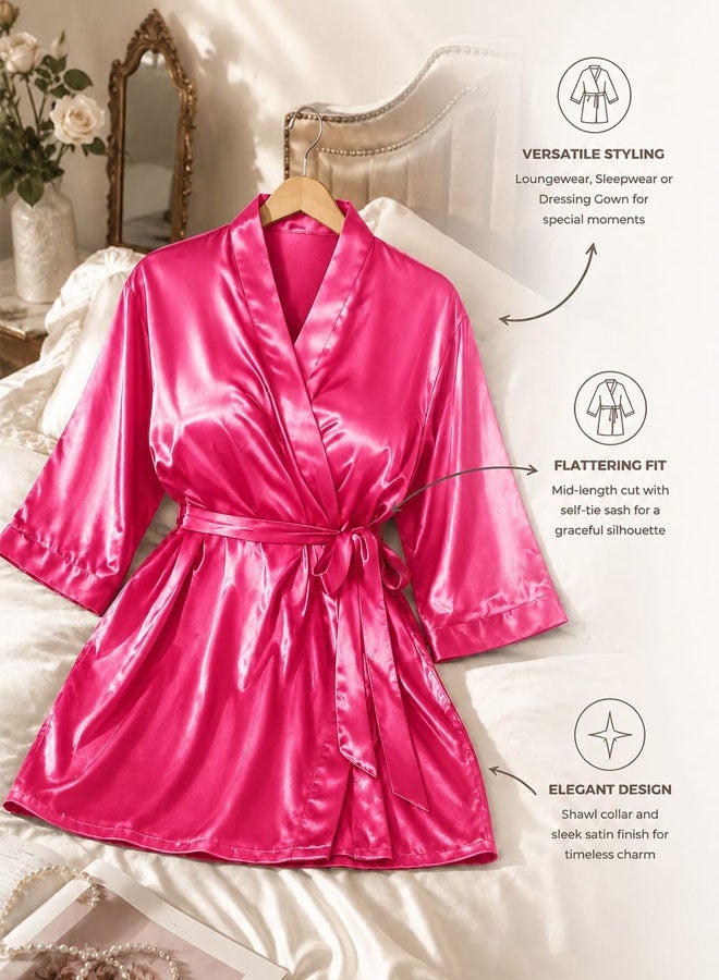 MARGOUN Women's XL/2XL Size Pure Short Satin Robes Bridesmaid and Bride Silky Robes Sleepwear Soft Dressing Gown Bride Pajamas Morning Robe Mid-Length Nightdress Pink - Image 4