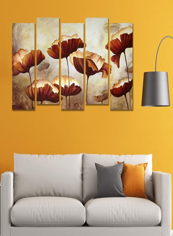 PAPER PLANE DESIGN Floral Vintage Flowers Picture Split Panels Photo Frames for Wall Decoration (Multicolor, 27 x 50 inches) - Set of 5 Pieces (Art Deco_03) - Image 2