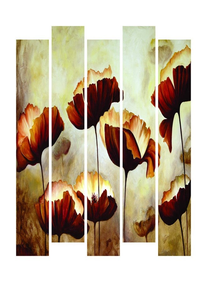 PAPER PLANE DESIGN Floral Vintage Flowers Picture Split Panels Photo Frames for Wall Decoration (Multicolor, 27 x 50 inches) - Set of 5 Pieces (Art Deco_03) - Image 1