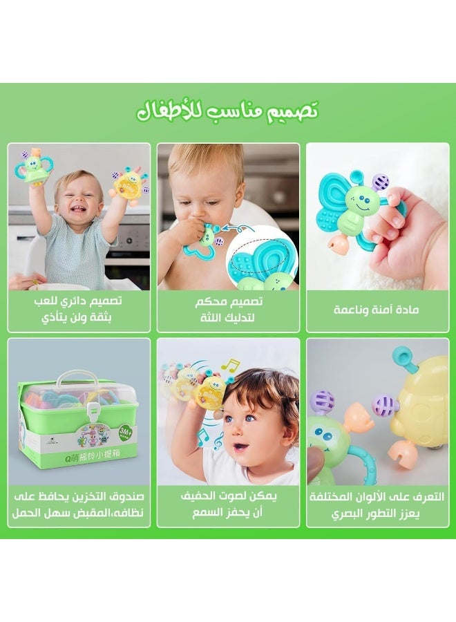 Baby Rattle & Teether Sensory Play Set (7 Pieces) - Safe & Stimulating Toys for Infant Development - Image 3