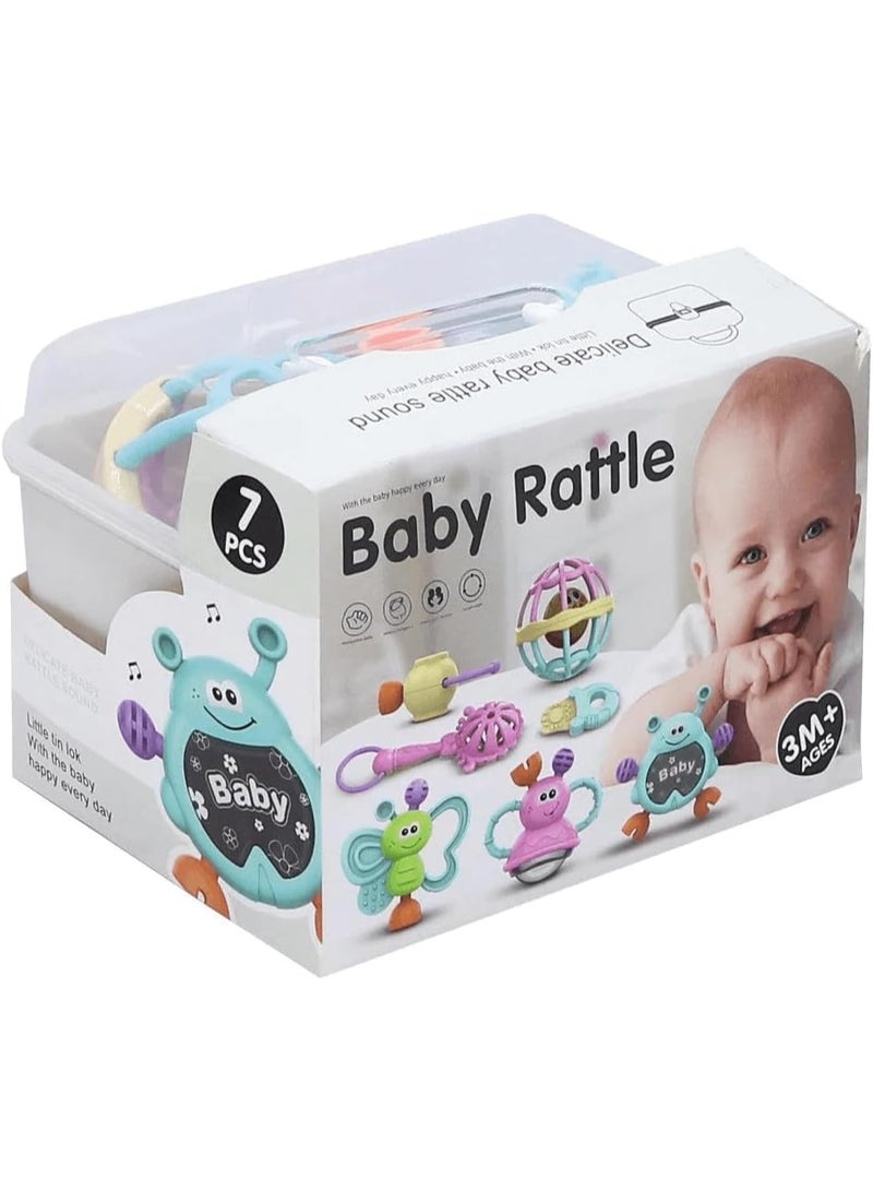 Baby Rattle & Teether Sensory Play Set (7 Pieces) - Safe & Stimulating Toys for Infant Development - Image 1