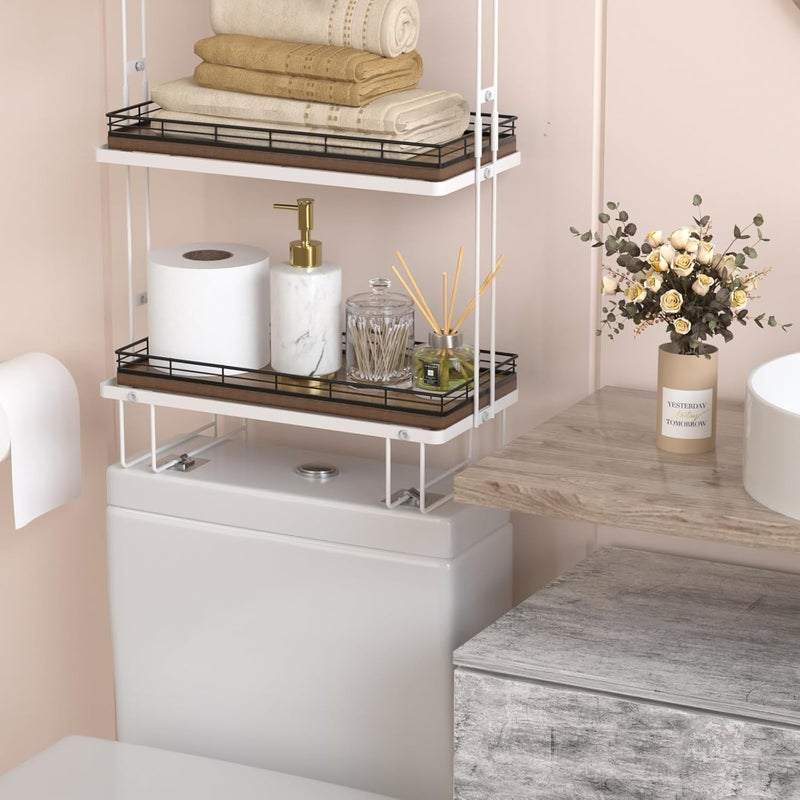 Focusonit Farmhouse Bathroom Toilet Tank Tray, 13" Acacia Wood Toilet Paper Storage Basket Tray Back of Toilet Basket Organizer Bathroom Vanity Tray for Perfume Makeup Candle Kitchen Coffee Table Bar Tray Decor - Image 5
