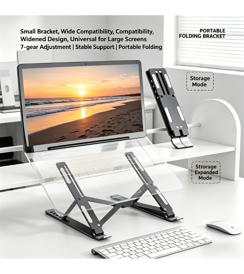 7-Speed Adjustable Portable Foldable Tablet Stand White Cooling Heightening Bracket Triangle Structure Self Adhesive Non Slip Pad Compatible Phone Ipad Laptop Tablet Gaming Watching Movies Office Study Multi Angle Adjustable - Image 1
