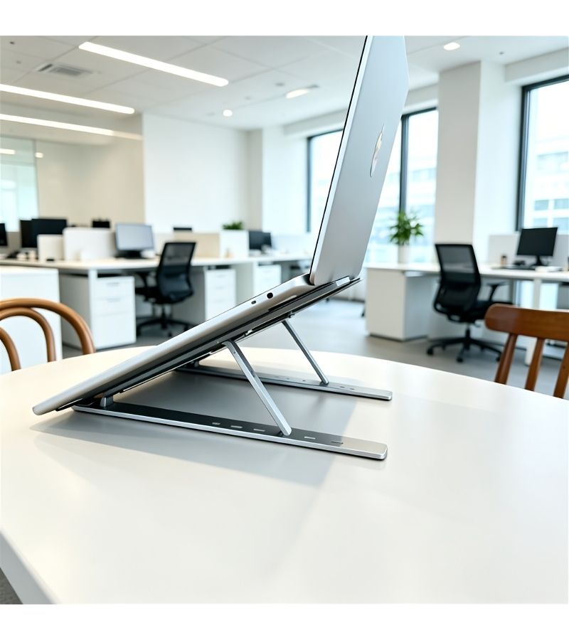 7-Speed Adjustable Portable Foldable Tablet Stand White Cooling Heightening Bracket Triangle Structure Self Adhesive Non Slip Pad Compatible Phone Ipad Laptop Tablet Gaming Watching Movies Office Study Multi Angle Adjustable - Image 2