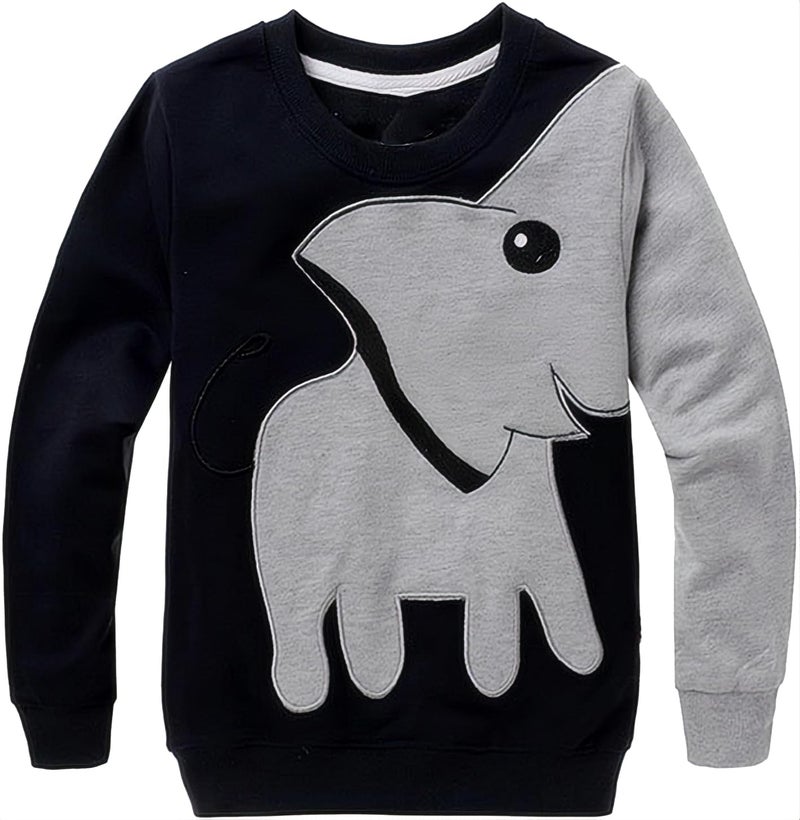 CM-Kid Little Boys' Elephant Long Sleeve T-shirt Cartoon Head Sweatshirt, Black, 4T - Image 1