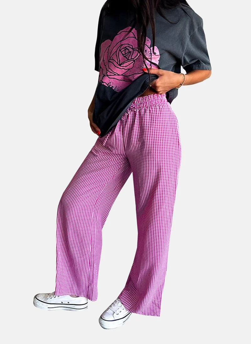 YUNIQEE Pink Checked Casual Trousers