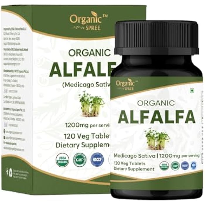 ORGANIC SPREE Alfalfa 120 Tablets | Medicago Sativa (Alfalfa) | USDA Organic Certified | Superfood Supplement with Vitamins and Minerals* | Dietary Supplement 120tab - Image 1