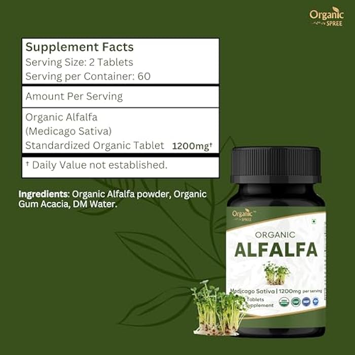 ORGANIC SPREE Alfalfa 120 Tablets | Medicago Sativa (Alfalfa) | USDA Organic Certified | Superfood Supplement with Vitamins and Minerals* | Dietary Supplement 120tab - Image 4