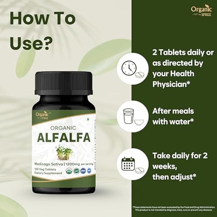 ORGANIC SPREE Alfalfa 120 Tablets | Medicago Sativa (Alfalfa) | USDA Organic Certified | Superfood Supplement with Vitamins and Minerals* | Dietary Supplement 120tab - Image 3