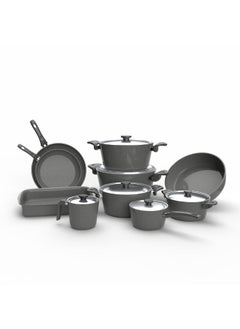 Top Chef Top Chef Granite16 Pieces Set (Pot 16-18-24-28 - Milkpot 16 - Oven Tray 30 - Oblong Tray 30 - Frying Pan 26 -  28 - Cassarolla 16) Gray 