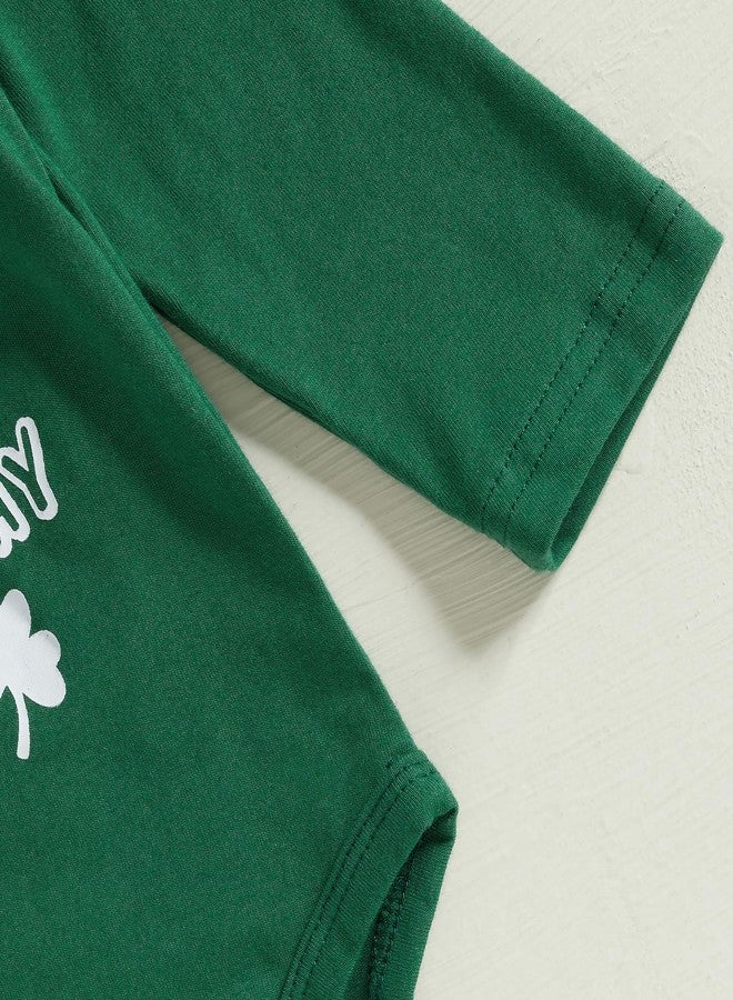 Karuedoo Newborn Baby Girl St Patricks Day Outfits Letter Print Long Sleeve Romper Clover Flared Pants Headband 3Pcs Sets (Green, 12-18 Months) - Image 5