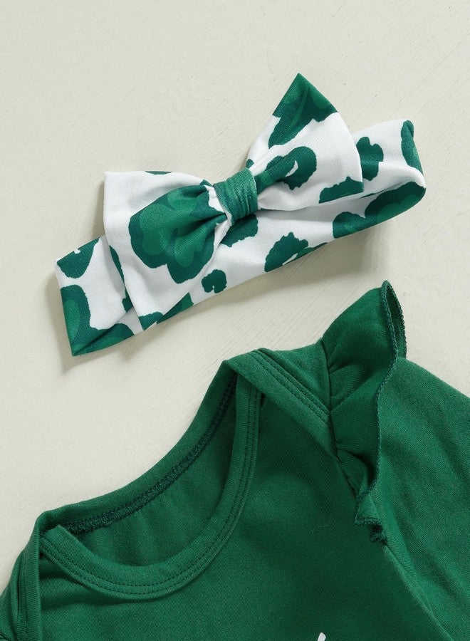 Karuedoo Newborn Baby Girl St Patricks Day Outfits Letter Print Long Sleeve Romper Clover Flared Pants Headband 3Pcs Sets (Green, 12-18 Months) - Image 4