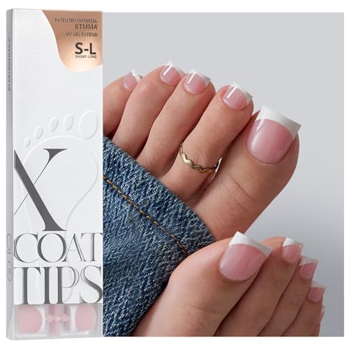 BTArtboxnails XCOATTIPS Toe Nail Tips - Lamp-Curable Sharp Square Pink Press On Toenails for Women, 150 Soak Off French Tip Toe Nail Extensions in 15 Sizes, Builder Gel & Top Coat Required - Image 1