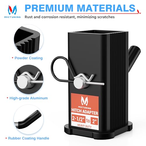 MICTUNING 2-1/2 inch to 2 inch Trailer Hitch Receiver Adapter, 2.5" Class V to 2" Class III/IV Hitch Reducer Insert Sleeve Converter with Hitch Pin & Clip - Image 3