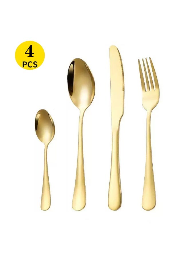 صن سباير طقم أدوات مائدة من 4 قطع من الفولاذ المقاوم للصدأ، طقم أدوات مائدة ذهبية للمطبخ، طقم أدوات مائدة ذهبية اللون للمطابخ المنزلية والمطاعم والحفلات والنزهات - Image 1