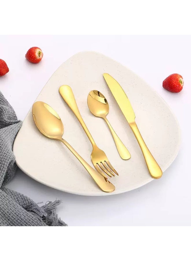 صن سباير طقم أدوات مائدة من 4 قطع من الفولاذ المقاوم للصدأ، طقم أدوات مائدة ذهبية للمطبخ، طقم أدوات مائدة ذهبية اللون للمطابخ المنزلية والمطاعم والحفلات والنزهات - Image 2