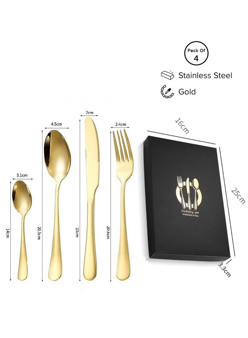صن سباير طقم أدوات مائدة من 4 قطع من الفولاذ المقاوم للصدأ، طقم أدوات مائدة ذهبية للمطبخ، طقم أدوات مائدة ذهبية اللون للمطابخ المنزلية والمطاعم والحفلات والنزهات - Image 3