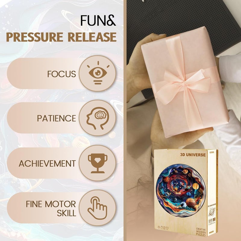 Excefore Handcrafted 3D Wooden Puzzle for Adults & Teens - Unique Universe Shape Brain Teaser Jigsaw Puzzle, Educational & Stress Relief Toy, Ideal Birthday Gift with Wood Box Kit (300PCS) - Image 5