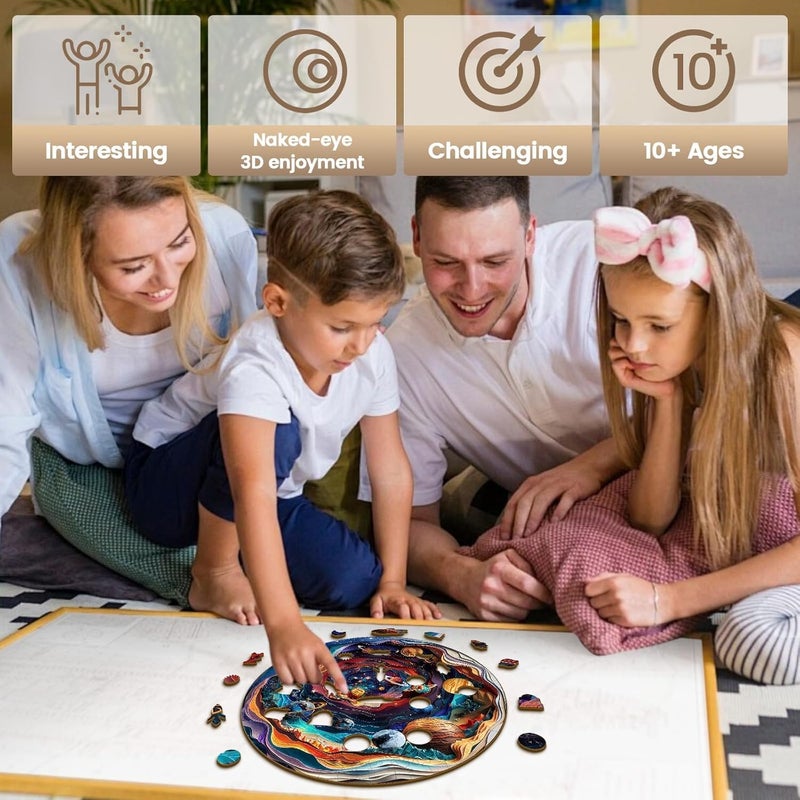 Excefore Handcrafted 3D Wooden Puzzle for Adults & Teens - Unique Universe Shape Brain Teaser Jigsaw Puzzle, Educational & Stress Relief Toy, Ideal Birthday Gift with Wood Box Kit (300PCS) - Image 3