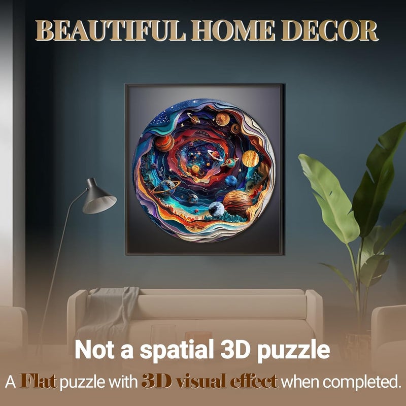 Excefore Handcrafted 3D Wooden Puzzle for Adults & Teens - Unique Universe Shape Brain Teaser Jigsaw Puzzle, Educational & Stress Relief Toy, Ideal Birthday Gift with Wood Box Kit (300PCS) - Image 2