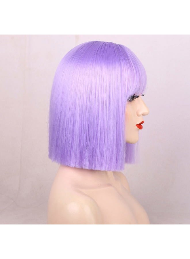 ENTRANCED STYLES باروكة لافندر بنفسجي قصيرة باروكات ملونة ألياف مقاومة للحرارة باروكات صناعية شعر مستقيم مع غرة للاستخدام اليومي للنساء باروكة تنكرية لعيد الهالوين - Image 4