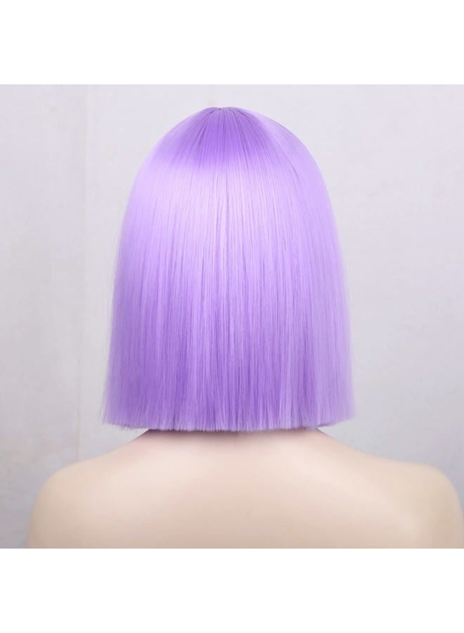 ENTRANCED STYLES باروكة لافندر بنفسجي قصيرة باروكات ملونة ألياف مقاومة للحرارة باروكات صناعية شعر مستقيم مع غرة للاستخدام اليومي للنساء باروكة تنكرية لعيد الهالوين - Image 5