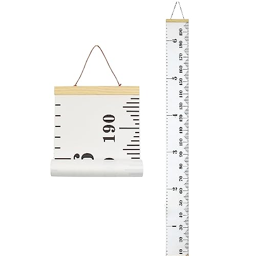 MinoMia Kids Growth Chart, Wood Frame Fabric Canvas Height Measurement Ruler from Baby to Adult for Child's Room Decoration 7.9 x 79in (7.9 x 79in, White & Black) - Image 1