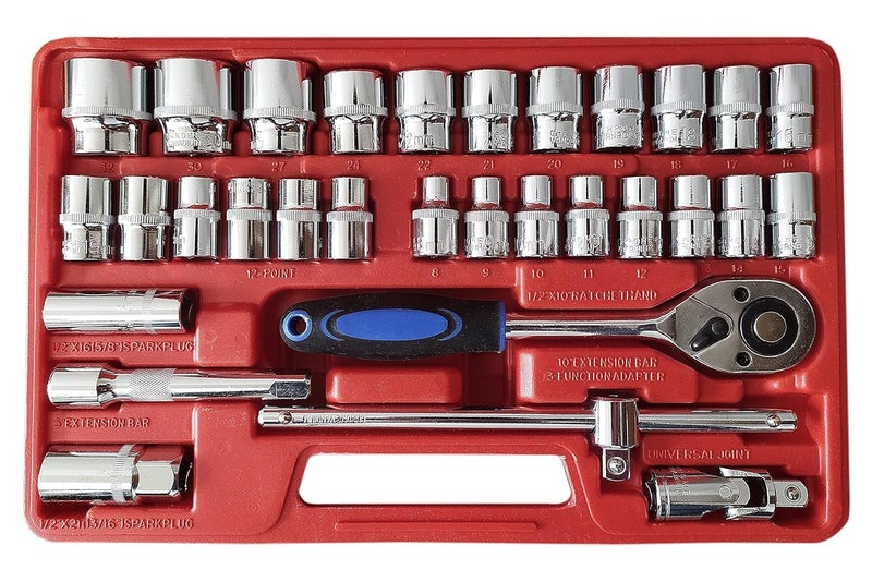 HELLARO 32Pcs Heavy 1/2" inch Combinational Ratchet Socket Wrench Spannar Tool Goti Set with Carry Box for Automobiles/Bike/Car Repair Tool Kit Socket Set (Pack of 32) (32pc in Red box) - Image 5