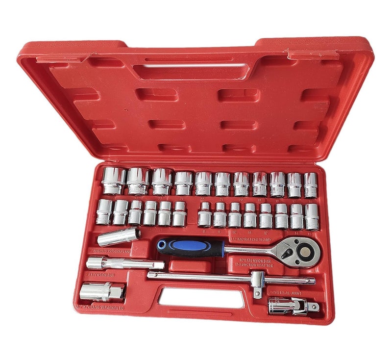 HELLARO 32Pcs Heavy 1/2" inch Combinational Ratchet Socket Wrench Spannar Tool Goti Set with Carry Box for Automobiles/Bike/Car Repair Tool Kit Socket Set (Pack of 32) (32pc in Red box) - Image 4