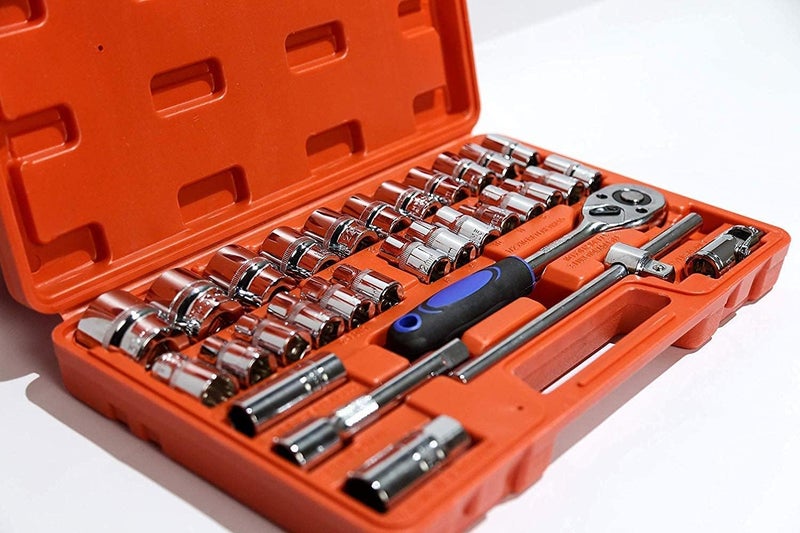 HELLARO 32Pcs Heavy 1/2" inch Combinational Ratchet Socket Wrench Spannar Tool Goti Set with Carry Box for Automobiles/Bike/Car Repair Tool Kit Socket Set (Pack of 32) (32pc in Red box) - Image 3