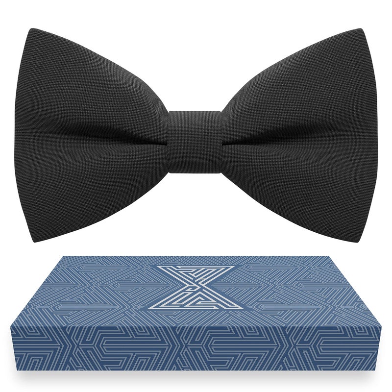 Bow Tie House Black Bow Ties for Men Cool Black Bow Tie - Fabric Pretied Unisex Adjustable Big Colorful Fashion for Womens Mens Wedding Prom Black Bow Ties in shop (Large, Black) - Image 1