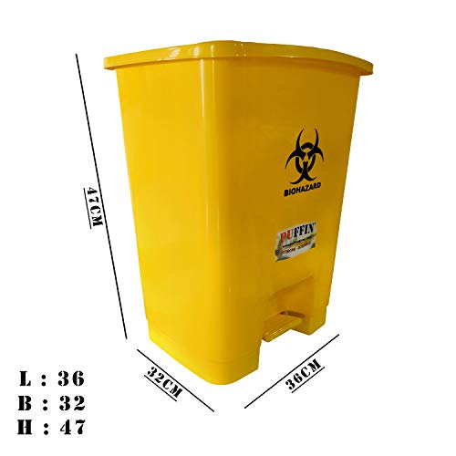 PUFFIN Pedal Dustbin 30 Litre Plastic Yellow Color - Image 2