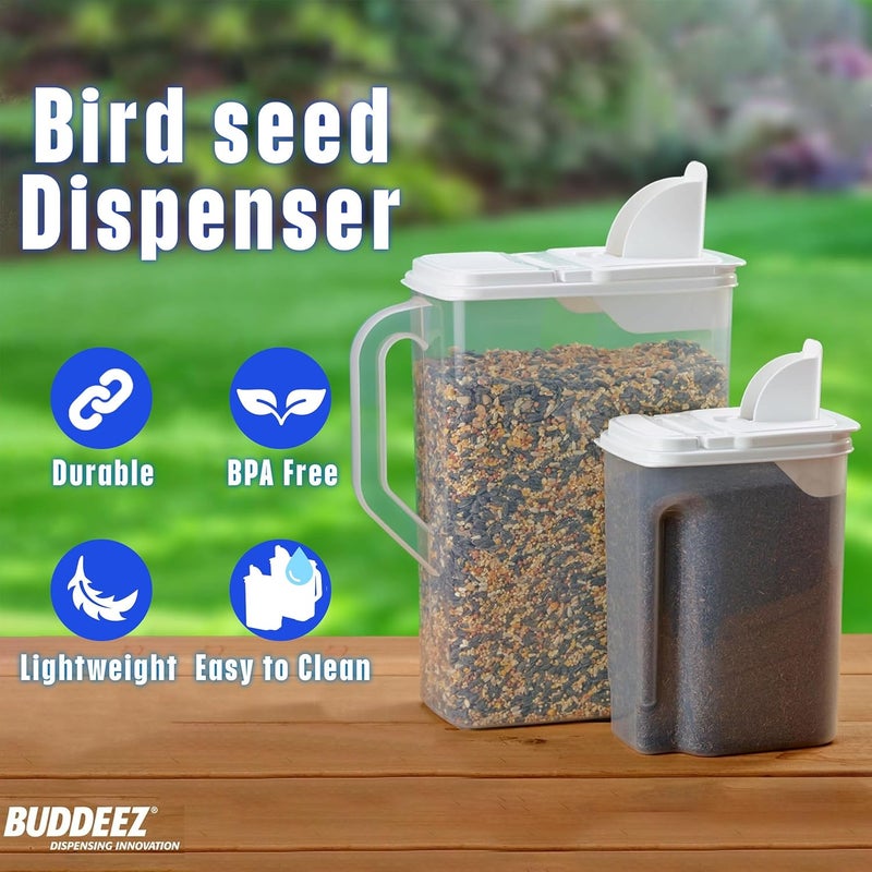 Buddeez Pet Food Storage Containers - 2 Count Bird Seed Dispenser with Pour Tight Lids and Easy Pour Spouts, 8 Qt and 3.5 Qt, Bird Seed Storage for Small and Large Feed, BPA Free - Image 3