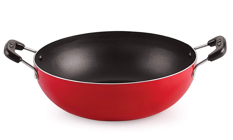 Nirlon Cooking Non-Stick Gas Stove Compatible Bottom deep Fry kadhai 18.5cm - 1.2 LTR (Compatible with All Gas & stovetops Only) - Aluminium, Red - Image 1