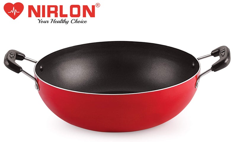 Nirlon Cooking Non-Stick Gas Stove Compatible Bottom deep Fry kadhai 18.5cm - 1.2 LTR (Compatible with All Gas & stovetops Only) - Aluminium, Red - Image 2