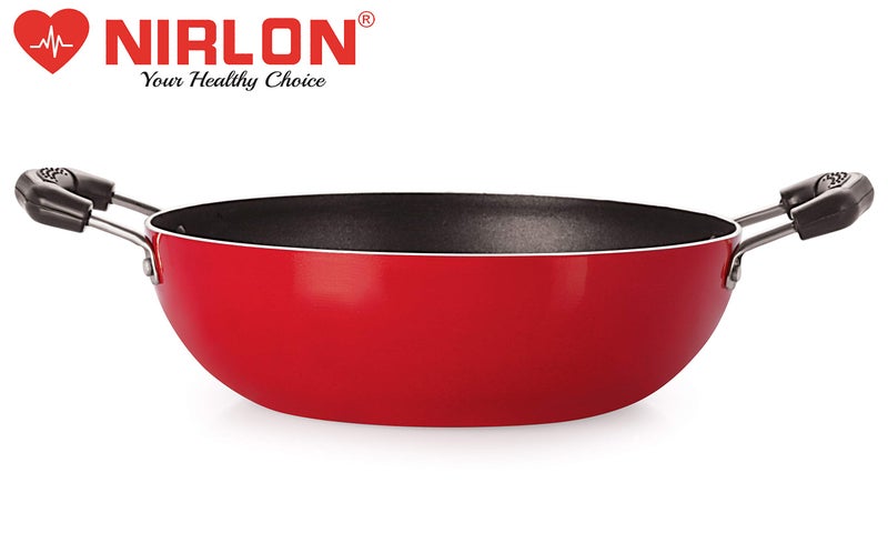 Nirlon Cooking Non-Stick Gas Stove Compatible Bottom deep Fry kadhai 18.5cm - 1.2 LTR (Compatible with All Gas & stovetops Only) - Aluminium, Red - Image 4