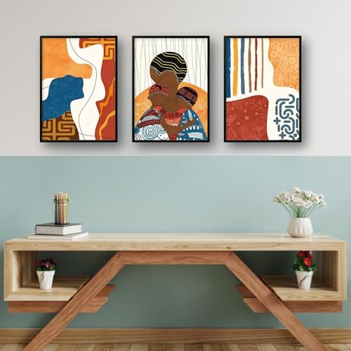 Nozvera Modern Abstract Madhubani Art Painting with Frame | UV Printed, Scratchless Sparkle Laminated | Paintings for Living Room, Home Decor, Bedroom, Office, Hall, Black Textured Frames, Set of 3 - Image 5