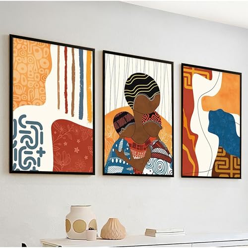 Nozvera Modern Abstract Madhubani Art Painting with Frame | UV Printed, Scratchless Sparkle Laminated | Paintings for Living Room, Home Decor, Bedroom, Office, Hall, Black Textured Frames, Set of 3 - Image 1