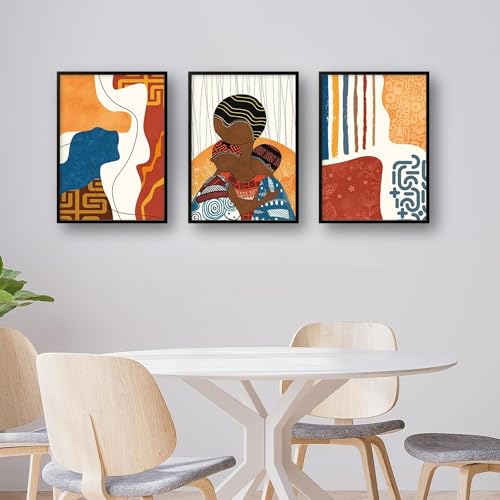Nozvera Modern Abstract Madhubani Art Painting with Frame | UV Printed, Scratchless Sparkle Laminated | Paintings for Living Room, Home Decor, Bedroom, Office, Hall, Black Textured Frames, Set of 3 - Image 4
