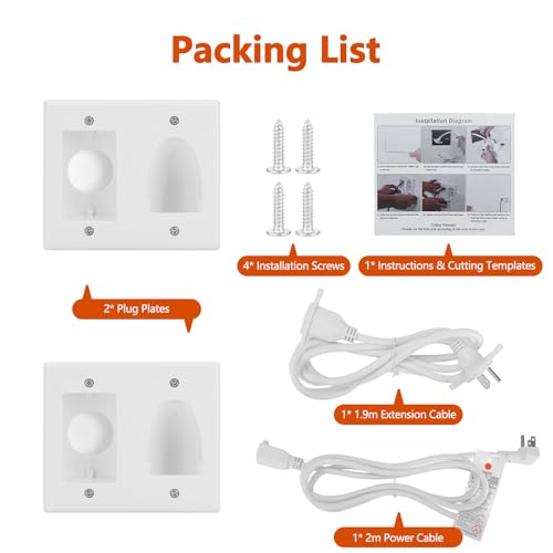 Celendor in Wall Cable Management Kit,Recessed Outlet Box for Wall Mount TV,AC Outlet Relocation Kit,6.3ft in Wall Outlet Extender for Charging Devices,Sofa,Desks,Nightstands,Home Theater - Image 2