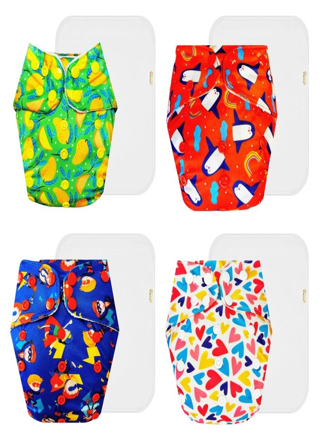 Dumbledo Premium Cloth Diaper with Cotton Insert (Pack of 4) | Soft & Gentle | Breathable | Adjustable Snaps | Worry-Free Diapering | 3 Months - 3 Years | Unisex Baby - Image 1