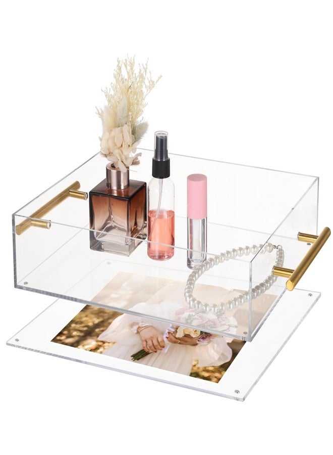 Homaisson Acrylic Serving Tray with Gold Handles & Magnetic Mat,12x10 Inch Non-Slip Base, Thick Transparent Acrylic Tray, Spill-Proof Design, Perfect for Coffee, Breakfast, Dinner & Decorative Storage - Image 1