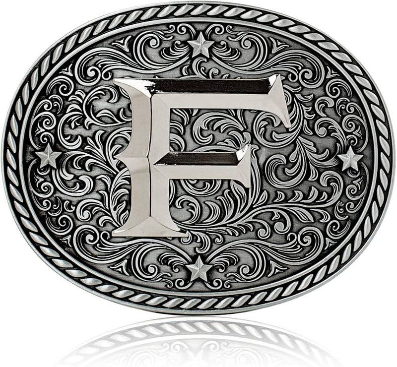 Itera Western Cowboy/Cowgirl Initial Belt Buckle-Silver- Large Letter Buckles for Men and Women - Custom Girls/Boys - Image 1
