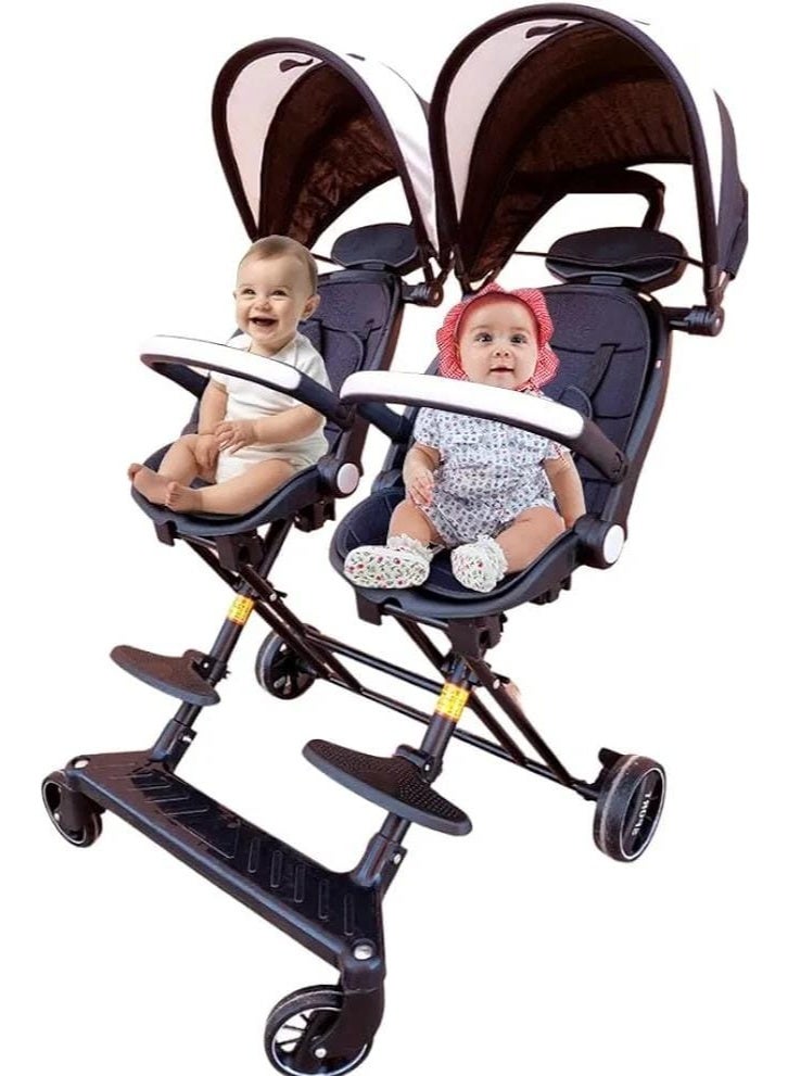 Lightweight Foldable Double Baby Stroller for Twins – Compact, Portable Twin Pram with Adjustable Canopy, Safety Harness, and Storage Basket - Image 4