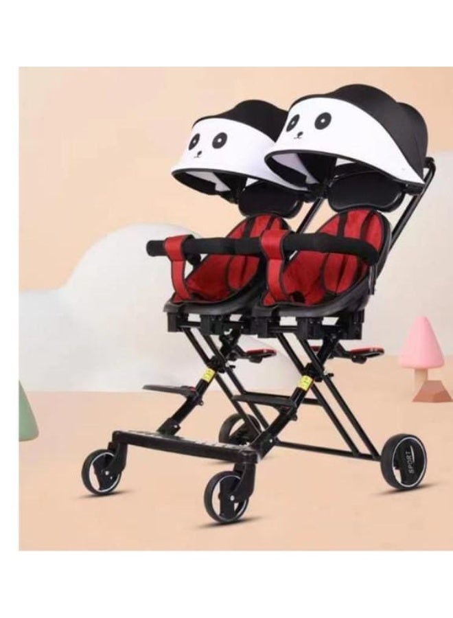 Lightweight Foldable Double Baby Stroller for Twins – Compact, Portable Twin Pram with Adjustable Canopy, Safety Harness, and Storage Basket - Image 1