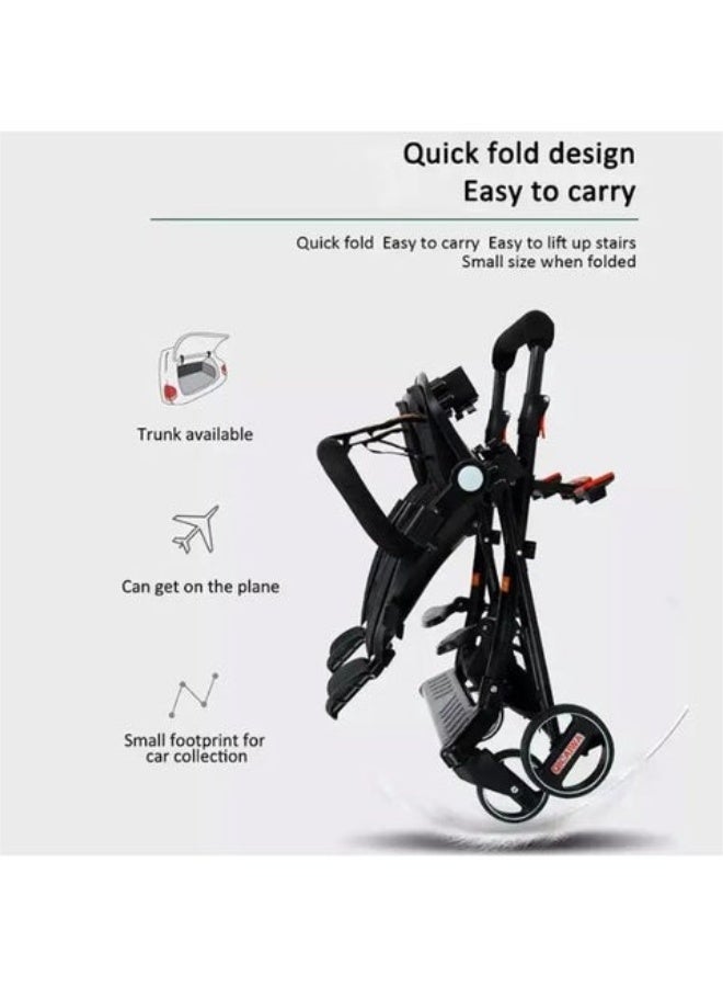 Lightweight Foldable Double Baby Stroller for Twins – Compact, Portable Twin Pram with Adjustable Canopy, Safety Harness, and Storage Basket - Image 5