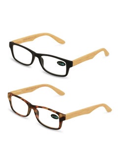 V.W.E. 2 Pairs Of Wood Grain Printed Temple Arm Reading Glasses Spring Hinge Men Women Readers (1 Black 1 Tortoise 1.75)  - Image 1
