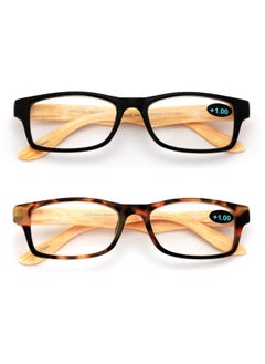 V.W.E. 2 Pairs Of Wood Grain Printed Temple Arm Reading Glasses Spring Hinge Men Women Readers (1 Black 1 Tortoise 1.75)  - Image 2
