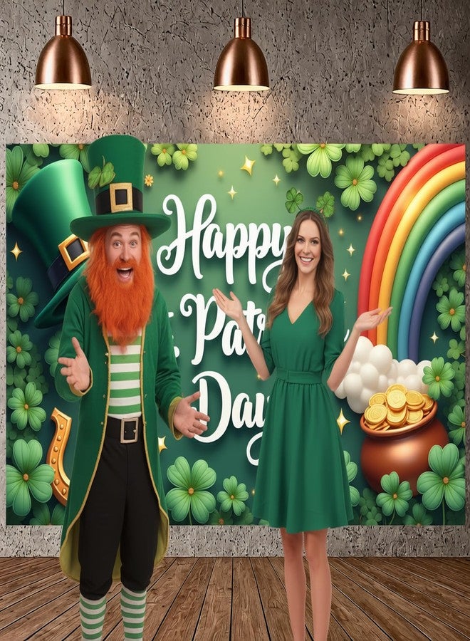 LUUFILx St. Patricks Day Banner Backdrop Happy St. Patrick’s Day Photography Background Irish Lucky Clover Shamrocks Rainbow Pot of Gold Hanging Decor for Wall Home Photo Booth Prop Party Decorations Supplies - Image 2