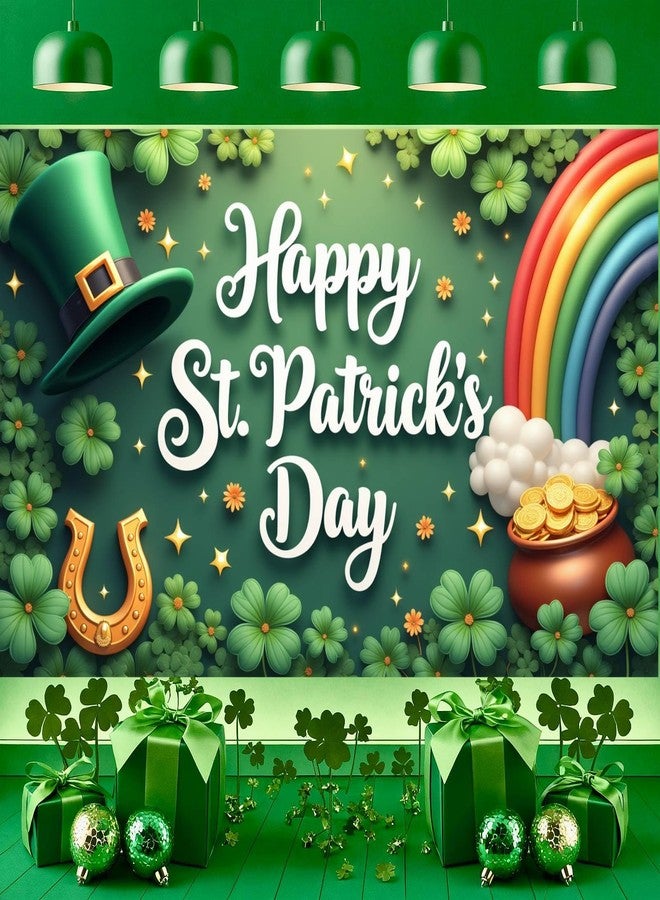 LUUFILx St. Patricks Day Banner Backdrop Happy St. Patrick’s Day Photography Background Irish Lucky Clover Shamrocks Rainbow Pot of Gold Hanging Decor for Wall Home Photo Booth Prop Party Decorations Supplies - Image 4